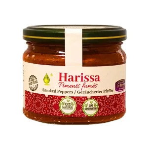 Harissa med rökta chilipeppar (Piments Fumés) 280g – rökig och het smak från Nordafrika.