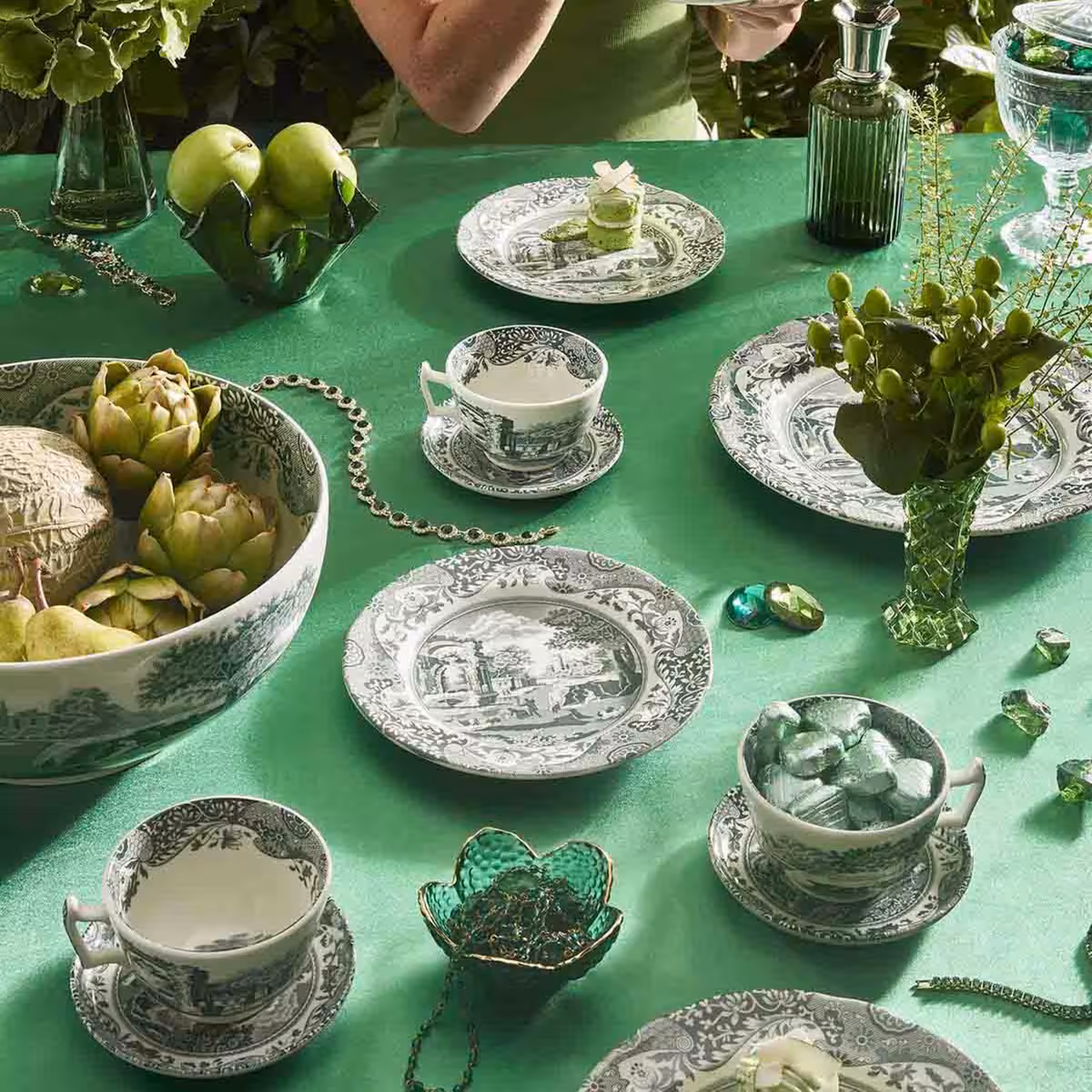 Spode Heritage Green Italian tekopp + fat 20 cl grön/vit - Bild 6